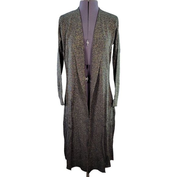 Iman Black Metallic Long Sleeve Tie Front Cardigan Sz XS - Picture 2 of 11